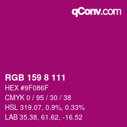 カラーコード: RGB 159 8 111 | qconv.com