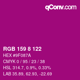 カラーコード: RGB 159 8 122 | qconv.com