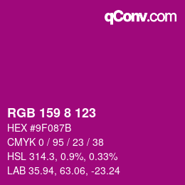 カラーコード: RGB 159 8 123 | qconv.com