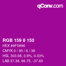 カラーコード: RGB 159 8 150 | qconv.com