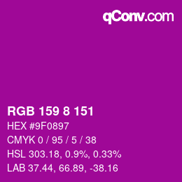 カラーコード: RGB 159 8 151 | qconv.com