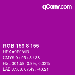 颜色代码: RGB 159 8 155 | qconv.com