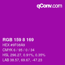 Color code: RGB 159 8 169 | qconv.com
