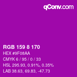 Color code: RGB 159 8 170 | qconv.com