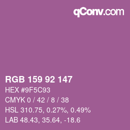 颜色代码: RGB 159 92 147 | qconv.com