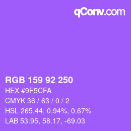 颜色代码: RGB 159 92 250 | qconv.com