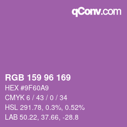 カラーコード: RGB 159 96 169 | qconv.com