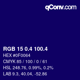 カラーコード: RGB 15 0.4 100.4 | qconv.com