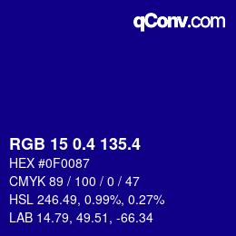 カラーコード: RGB 15 0.4 135.4 | qconv.com