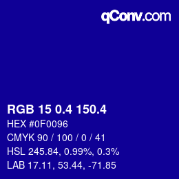 カラーコード: RGB 15 0.4 150.4 | qconv.com