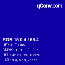 カラーコード: RGB 15 0.4 165.4 | qconv.com