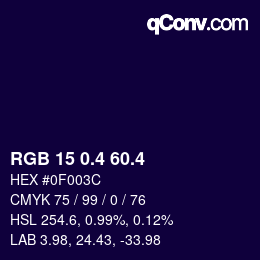 カラーコード: RGB 15 0.4 60.4 | qconv.com