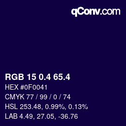 カラーコード: RGB 15 0.4 65.4 | qconv.com