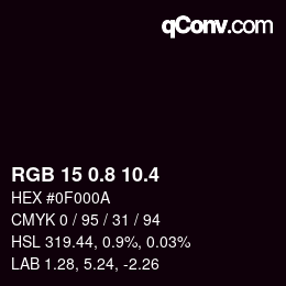 カラーコード: RGB 15 0.8 10.4 | qconv.com