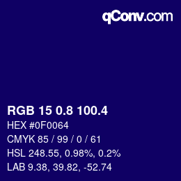 カラーコード: RGB 15 0.8 100.4 | qconv.com