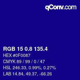 カラーコード: RGB 15 0.8 135.4 | qconv.com