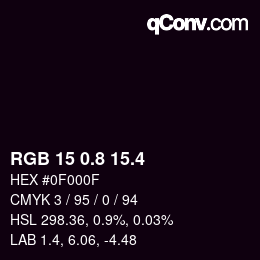 カラーコード: RGB 15 0.8 15.4 | qconv.com