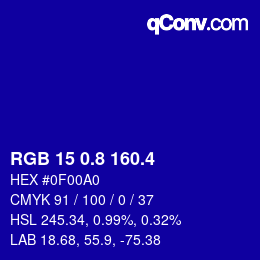 カラーコード: RGB 15 0.8 160.4 | qconv.com