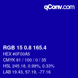 カラーコード: RGB 15 0.8 165.4 | qconv.com