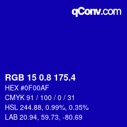 カラーコード: RGB 15 0.8 175.4 | qconv.com