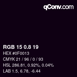 カラーコード: RGB 15 0.8 19 | qconv.com