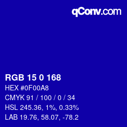 Color code: RGB 15 0 168 | qconv.com