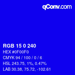 Color code: RGB 15 0 240 | qconv.com