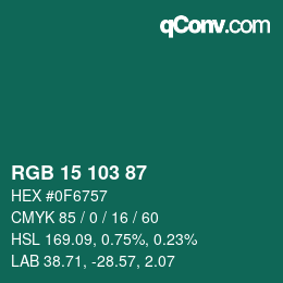 Color code: RGB 15 103 87 | qconv.com
