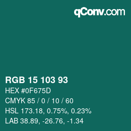Color code: RGB 15 103 93 | qconv.com