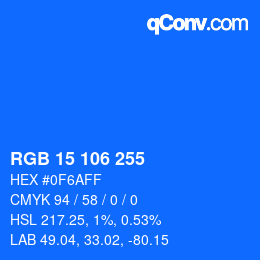 Color code: RGB 15 106 255 | qconv.com