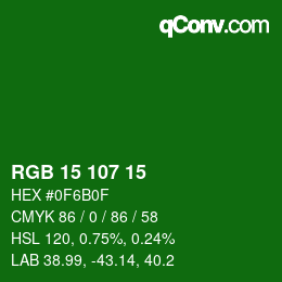 カラーコード: RGB 15 107 15 | qconv.com