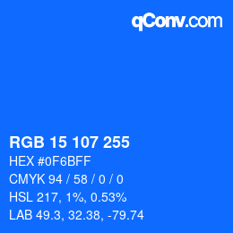Color code: RGB 15 107 255 | qconv.com