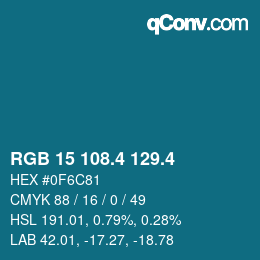 カラーコード: RGB 15 108.4 129.4 | qconv.com