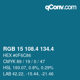 カラーコード: RGB 15 108.4 134.4 | qconv.com