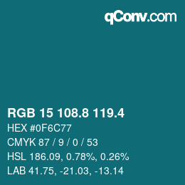 カラーコード: RGB 15 108.8 119.4 | qconv.com