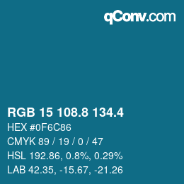 カラーコード: RGB 15 108.8 134.4 | qconv.com