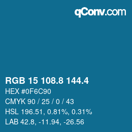 カラーコード: RGB 15 108.8 144.4 | qconv.com