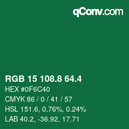 カラーコード: RGB 15 108.8 64.4 | qconv.com