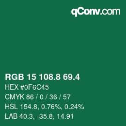 カラーコード: RGB 15 108.8 69.4 | qconv.com