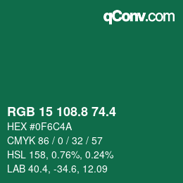 カラーコード: RGB 15 108.8 74.4 | qconv.com