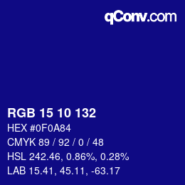 Color code: RGB 15 10 132 | qconv.com