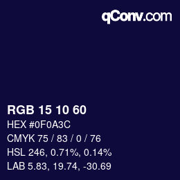 Color code: RGB 15 10 60 | qconv.com