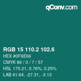 カラーコード: RGB 15 110.2 102.6 | qconv.com