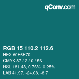 カラーコード: RGB 15 110.2 112.6 | qconv.com