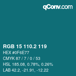 カラーコード: RGB 15 110.2 119 | qconv.com