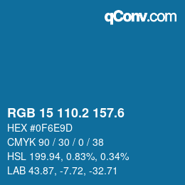 カラーコード: RGB 15 110.2 157.6 | qconv.com