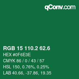 カラーコード: RGB 15 110.2 62.6 | qconv.com