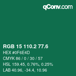 カラーコード: RGB 15 110.2 77.6 | qconv.com