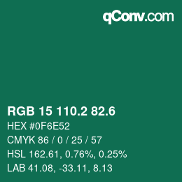 カラーコード: RGB 15 110.2 82.6 | qconv.com