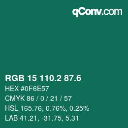カラーコード: RGB 15 110.2 87.6 | qconv.com